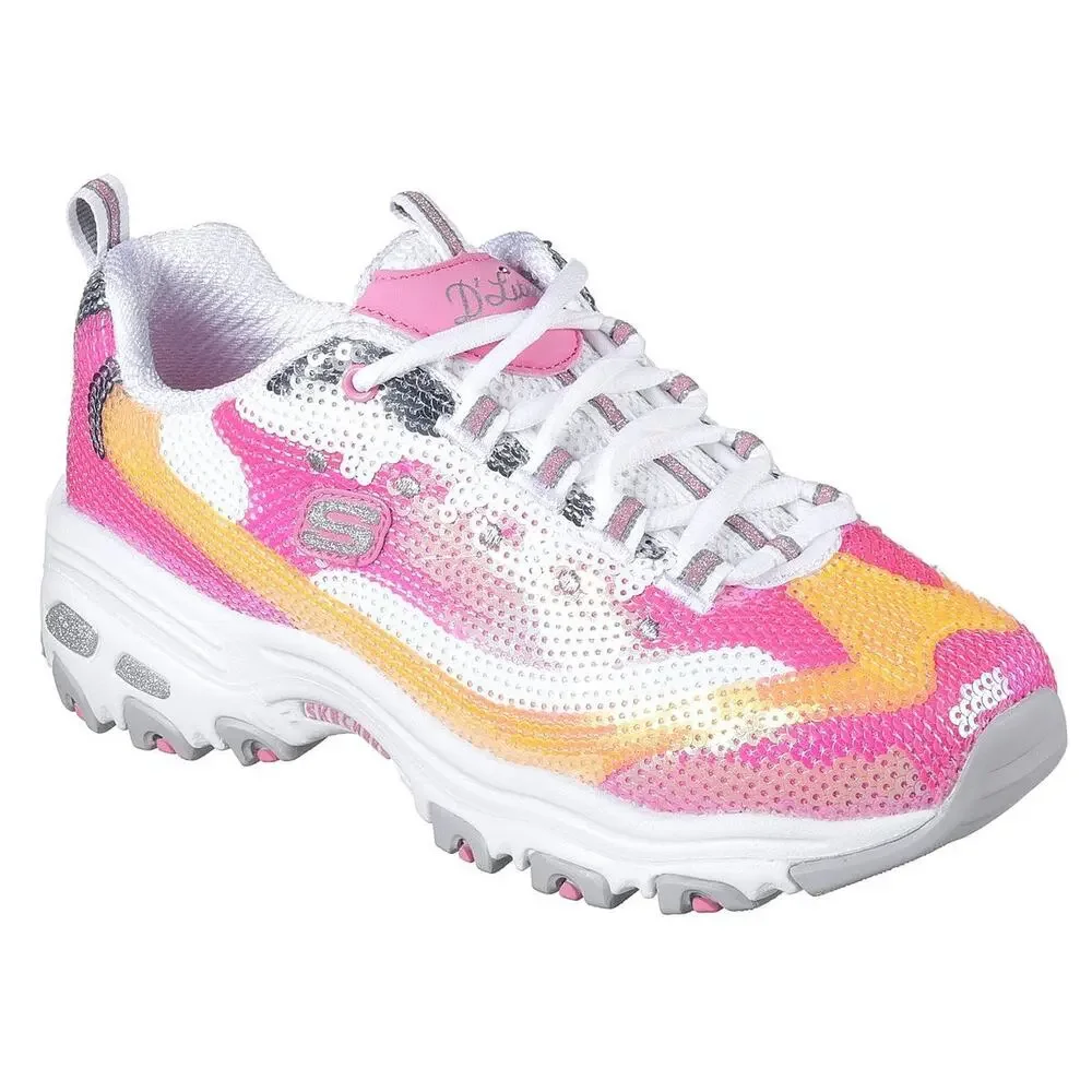 Sketchers D'Lites Made to Shine Pink Sequin Holo Sneaker 90s Vibe NEW Women's 10 - Picture 2 of 13